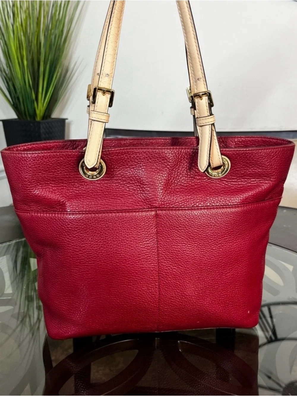 Michael Kors Bedford Red Pebbled Leather Tote Bag